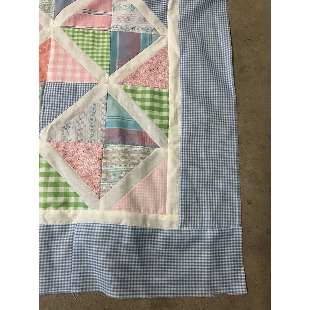 Vintage Quilting Table Center Square Topper Cutter Unfinished Blue White 42"x34" - Picture 3 of 9